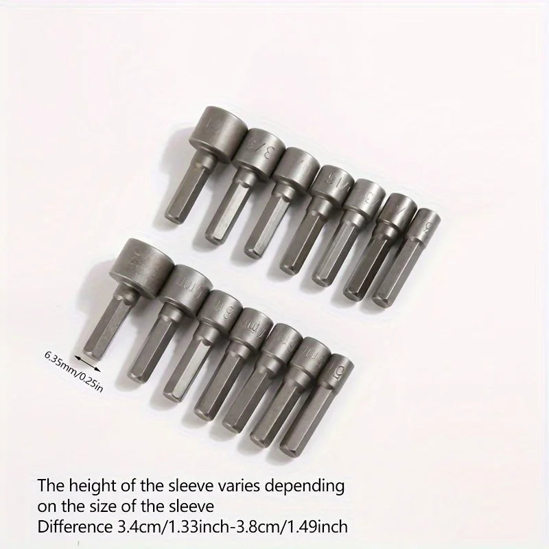 14pcs Power Nuts Driver Drill Bit Tools Set, Metric Socket Wrench Screw, Full Set Electric Wrench Deepened Hexagon Socket Bits Qme