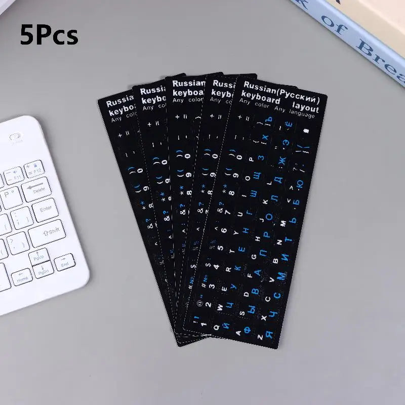 Russian Keyboard Sticker Waterproof Dustproof Easy Use Laptop Desktop Qme Black white blue