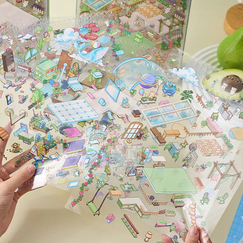 20pcs/bag Foggy Town Miniature Scenery Large-Size Sticker Book 6 Varieties for Endless Fun DIY 3D Scenes Kill Time with Brain-Te Qme