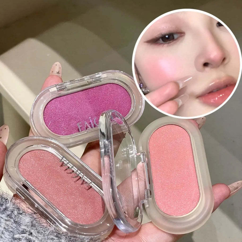 Pearlescent Peach Eye Shadow Highlighter Waterproof Easy-To-Apply Shimmer Mashed Potato Blush Brightening Makeup With Puff Qme