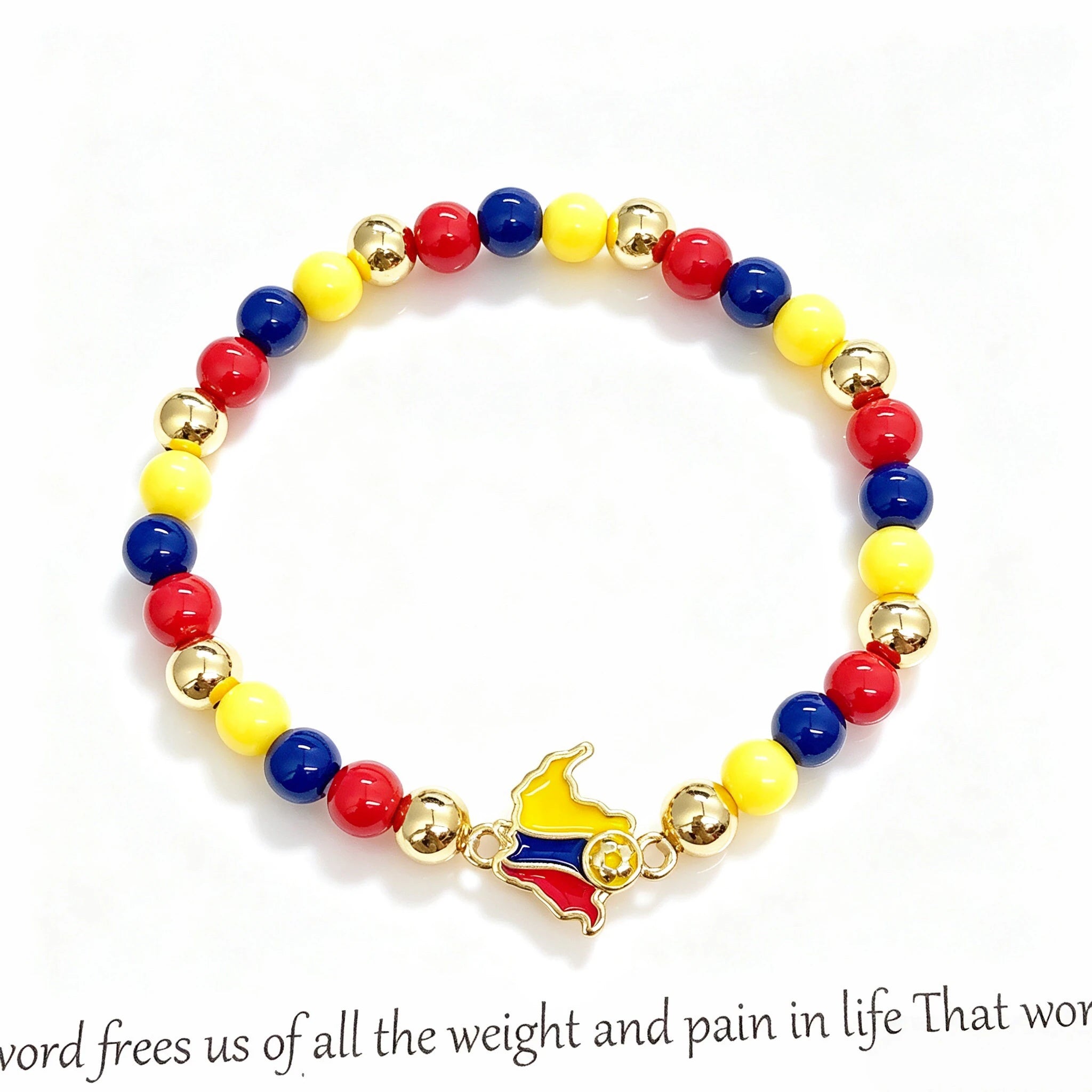 New Enamel Art Gold Plated Venezuela Mexico Colombia Flag Beaded Stretch Bracelet for Men Women Holiday Anniversary Jewelry Qme 2 18cm