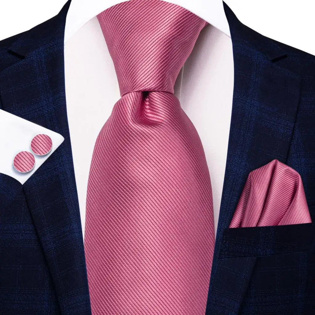 Hi-tie Men Fashion Solid Green Blue Necktie Handkerchief Cufflinks