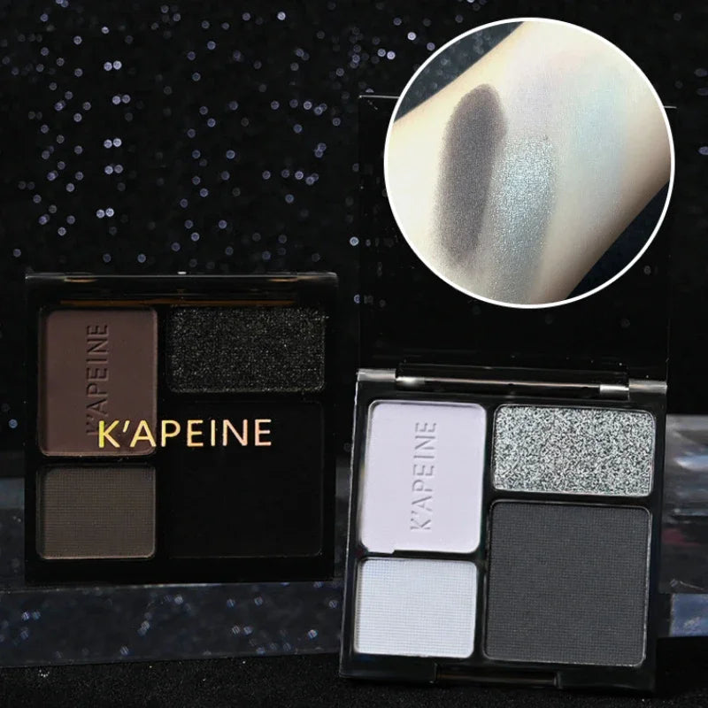 4 Colors Punk Smokey Matte Glitter Eyeshadow Long Lasting Shimmer Eye Shadow Makeup Palette Cool Toned Black Blue Eye Pigment Qme