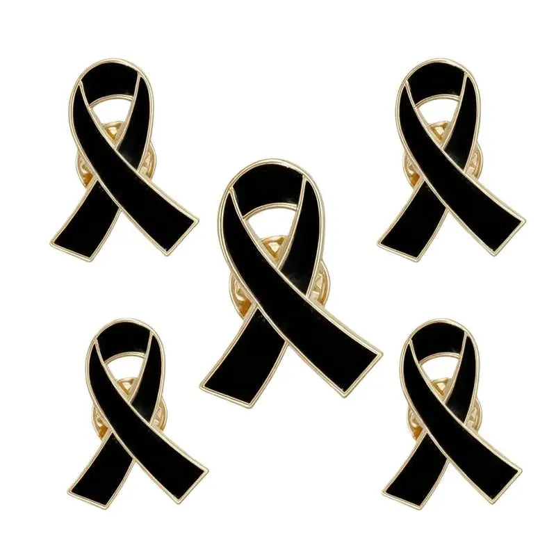 1/5/10Pcs Black White Ribbon Brooch Funerals Memorial Pin For Woman Men Metal Ribbon Mourning Badge Suit Dress Shirt Accessories Qme A2