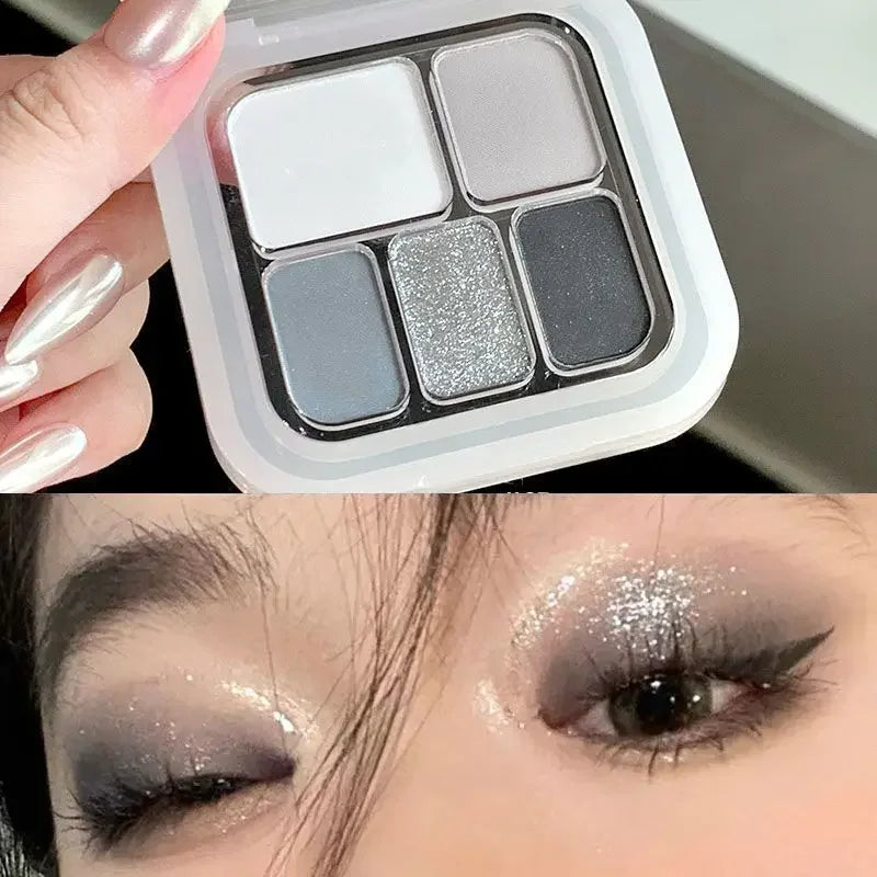 Five Color Eyeshadow Palette Gray White Smoky Makeup Matte Pearlescent Silkworm Brightening Fine Shimmer High Pigmented Plate Qme