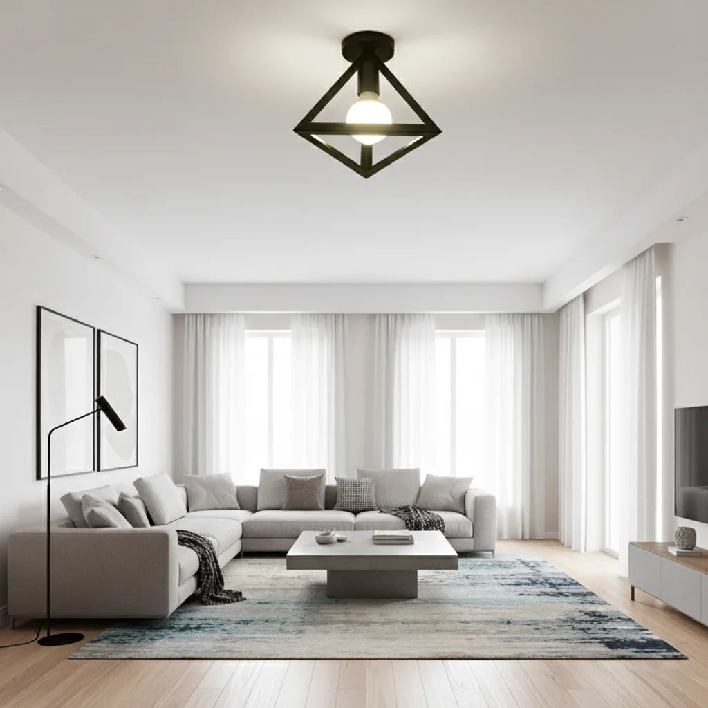 E27 Retro Ceiling Lamps Black Industrial Light Fixture Vintage Semi Flush Mount Ceiling Lights Porch Hallway Stairway Mini Metal Qme