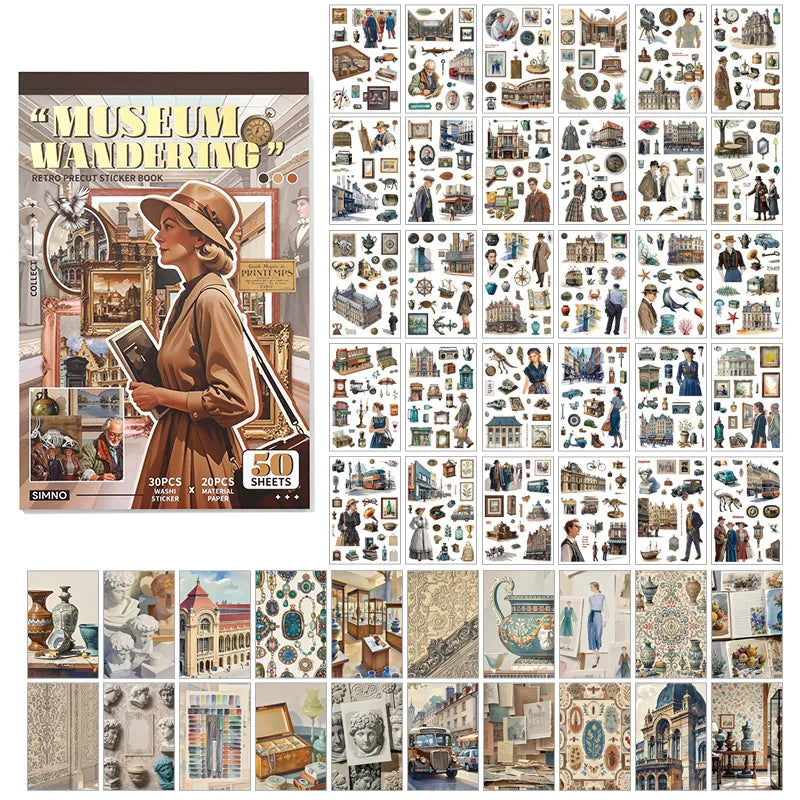 50/100pcs Vintage PET Material Sticker Book Creative Stationery Stickers DIY Collage Handbook Decorative Scrapbooking Stickers Qme A - 50 pcs