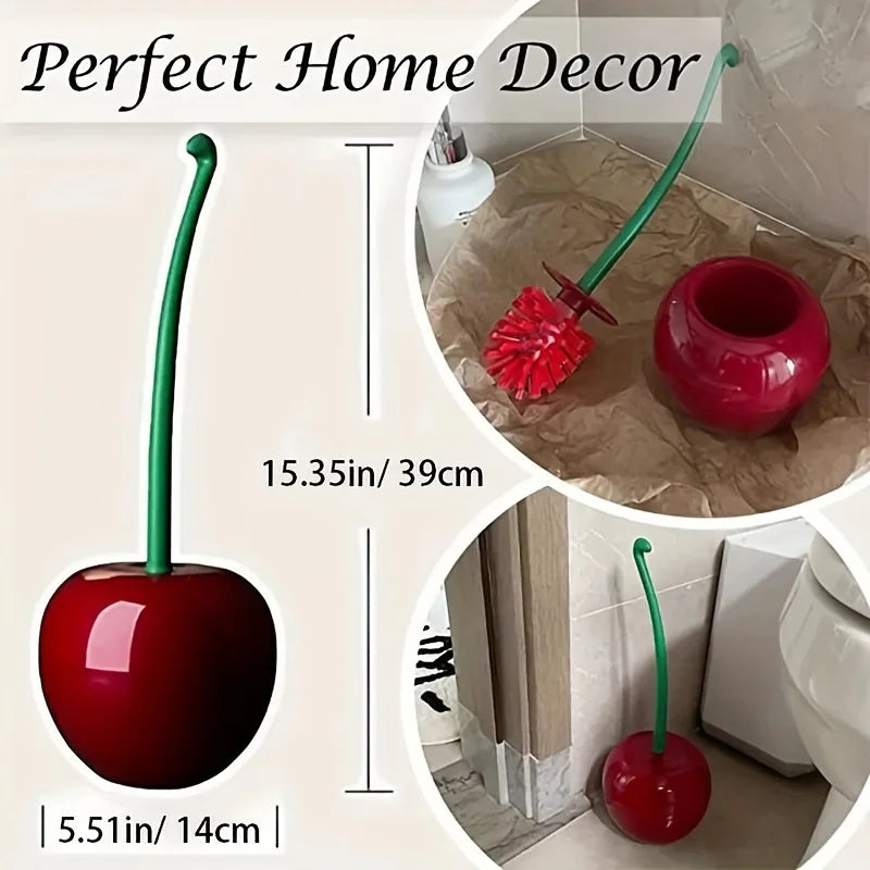 Cherry Toilet Brush and Holder, Cute Design, High-Quality Household Toilet Brush with Solid Handle and Durable Bristles Qme