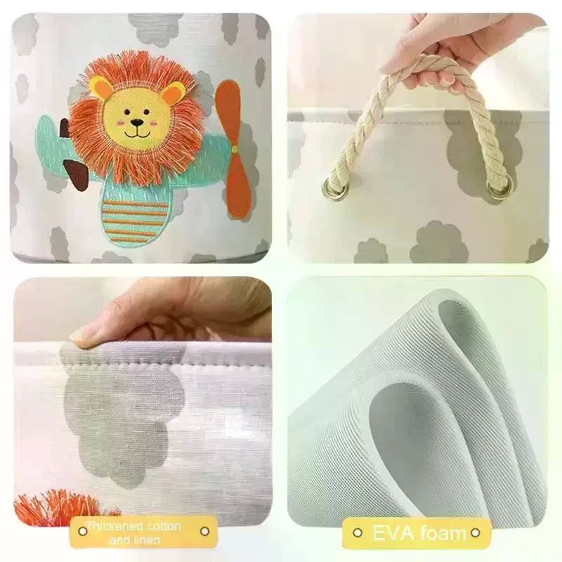 Cute Cartoon Embroidered Storage Baskets Large Capacity Stackable Design For Nursery Organizing Toys Clothes Qme