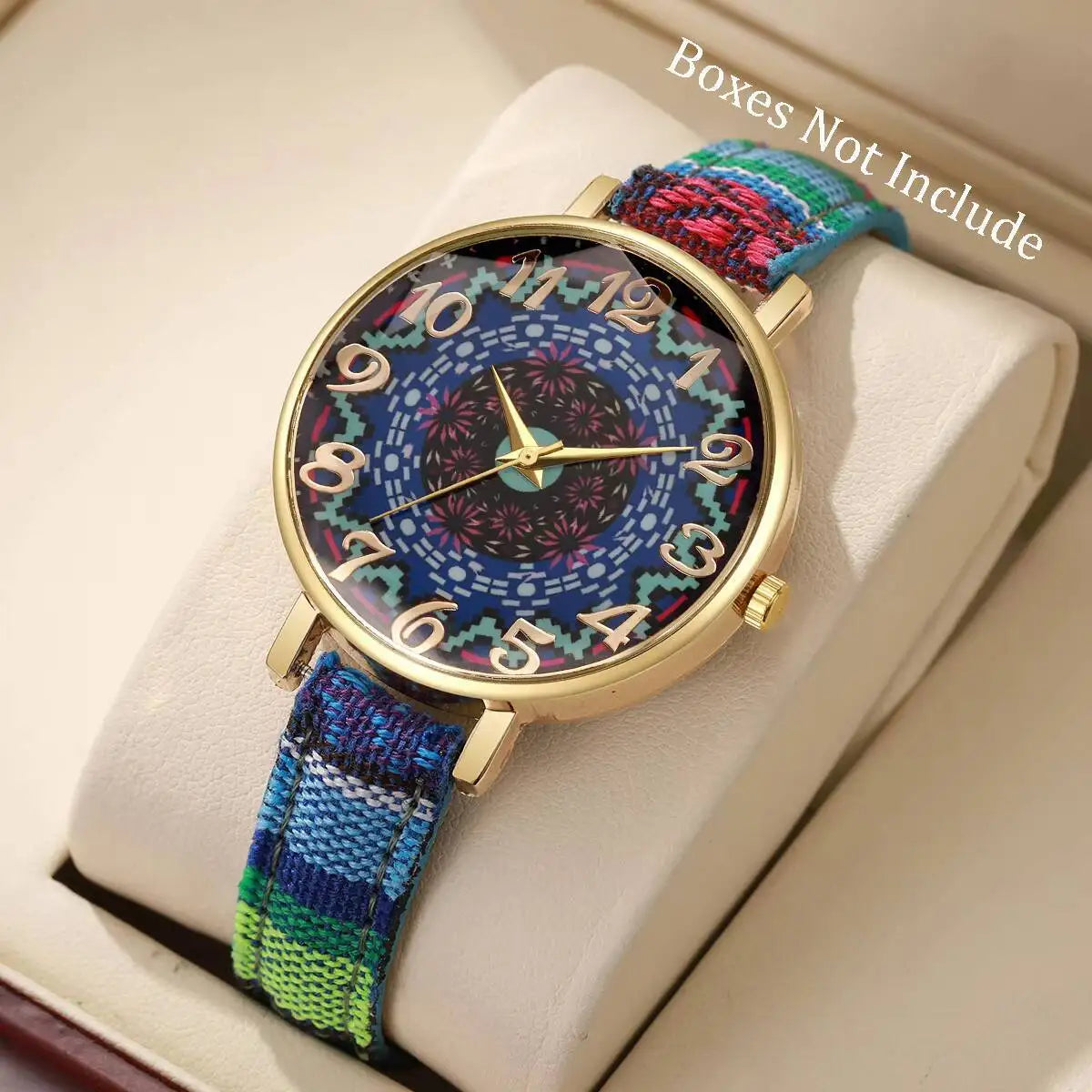 Vintage Printed Women Watches Casual Leather Strap Ladies Quartz Wristwatch Reloj Mujer Girls Gift（Without Box） Qme Blue Without Box
