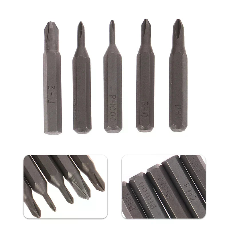 5Pcs H4×28mm Cross Screwdriver Bits PH000 PH000 PH00 PH0 PH1 PH2 4mm Hex Shank Professional Screwdriver Set Tools. Qme