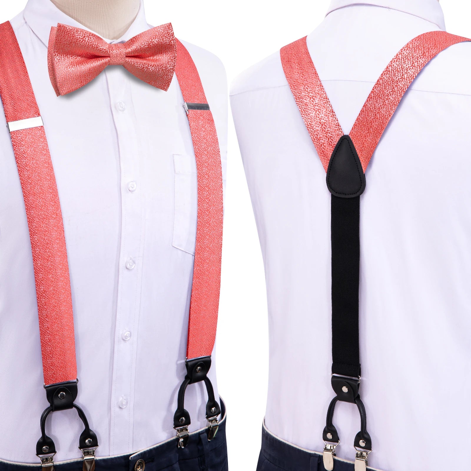 Hi-tie Silk Mens Braces Bowtie Hanky Cufflinks Y Back Clip Adjustable Qme BD-3184