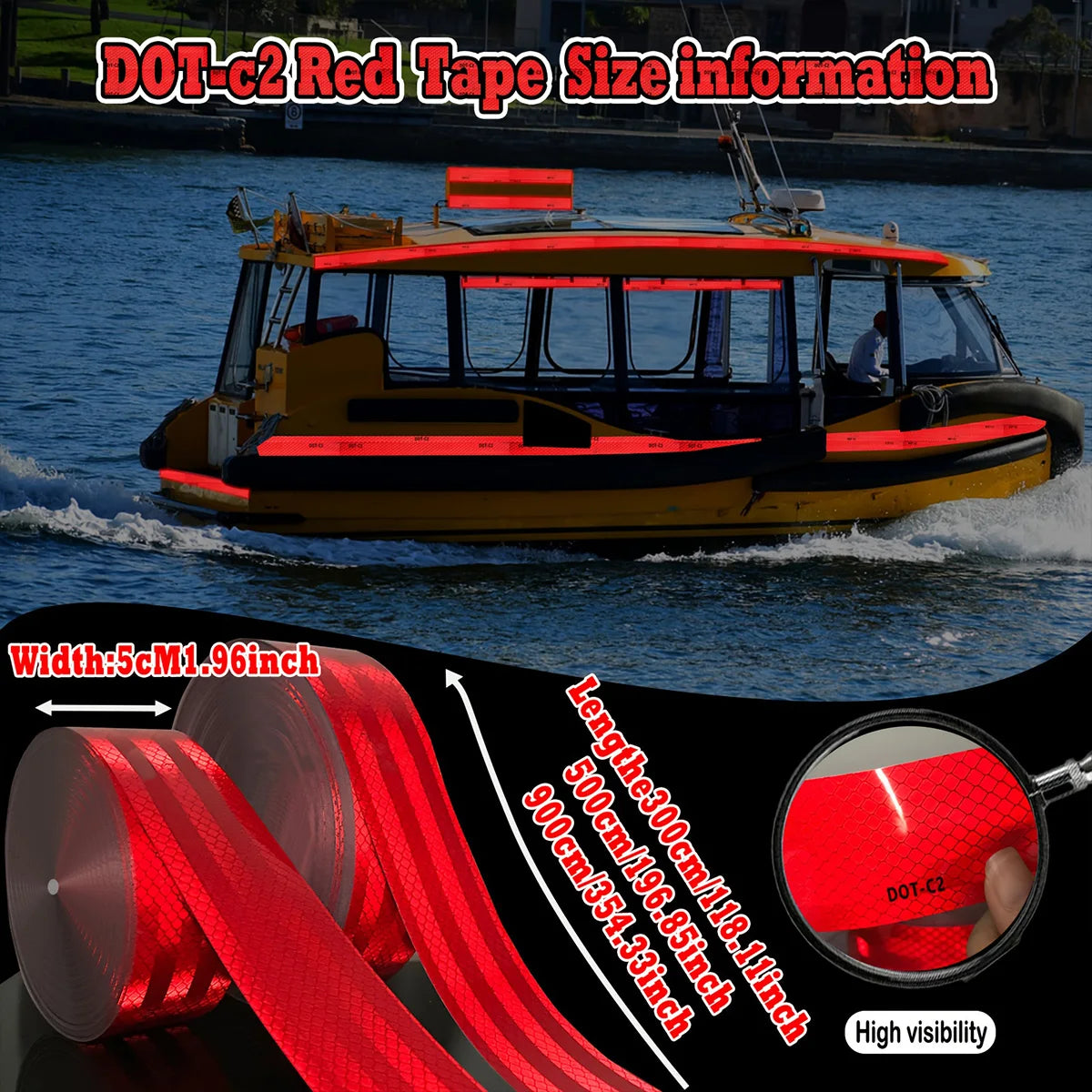 Red DOT-C2 Reflective Tape Waterproof Vehicle Safety Sticker Conspicuous Truck Strip Sheeting Sticky for Trucks Qme