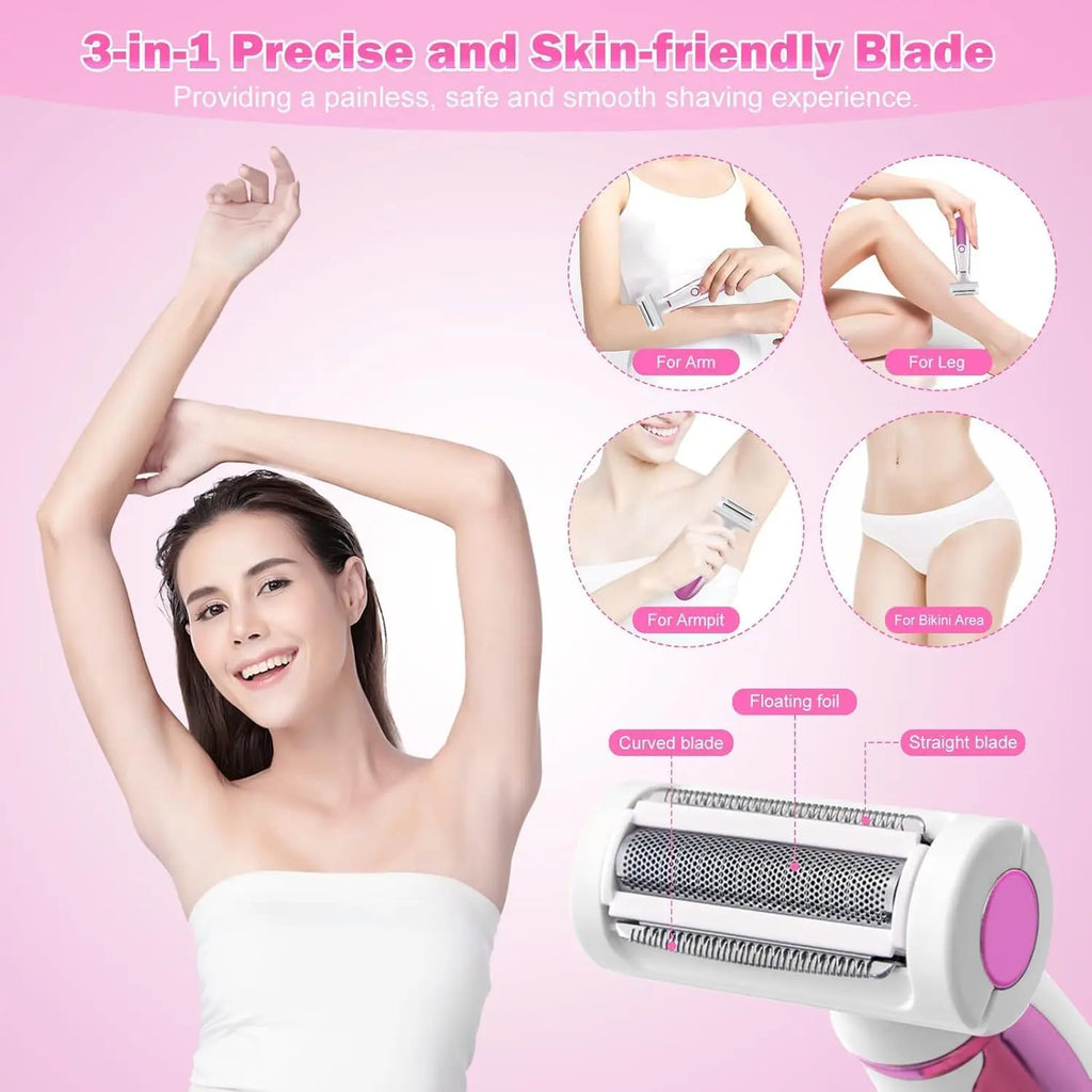 Electric Razors for Women,4 In 1 Womens Razors for Face Arm Leg Pubic Area, Cordless Hair Removal Rechargeable Bikini Trimmer Qme