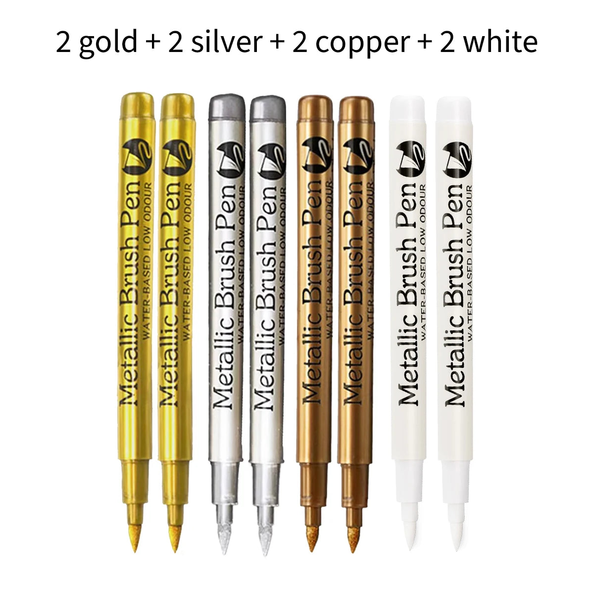 Brush Metallic Marker Pens White/Gold/Silver/Copper Color Permanent Art Marker For Crafts Scrapbooking Stationery Supplies Qme 8 Mix Set