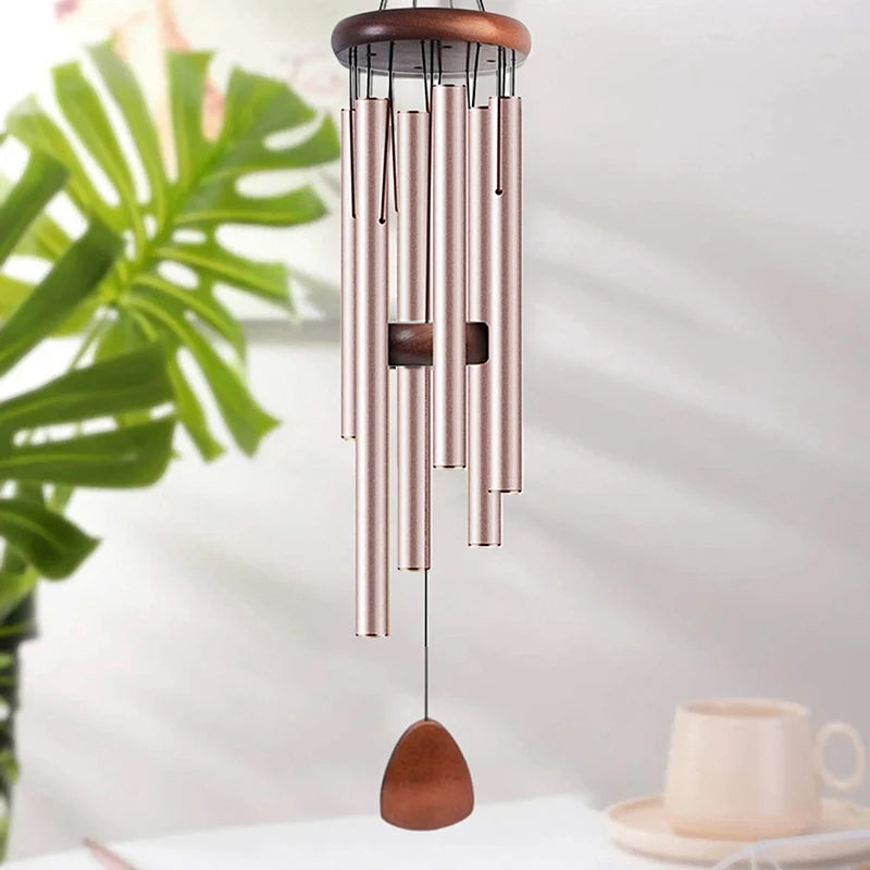 Wind Chime Octagonal Wood Hang Tag 6 Metal Tubes Courtyard Corridor Qme A1