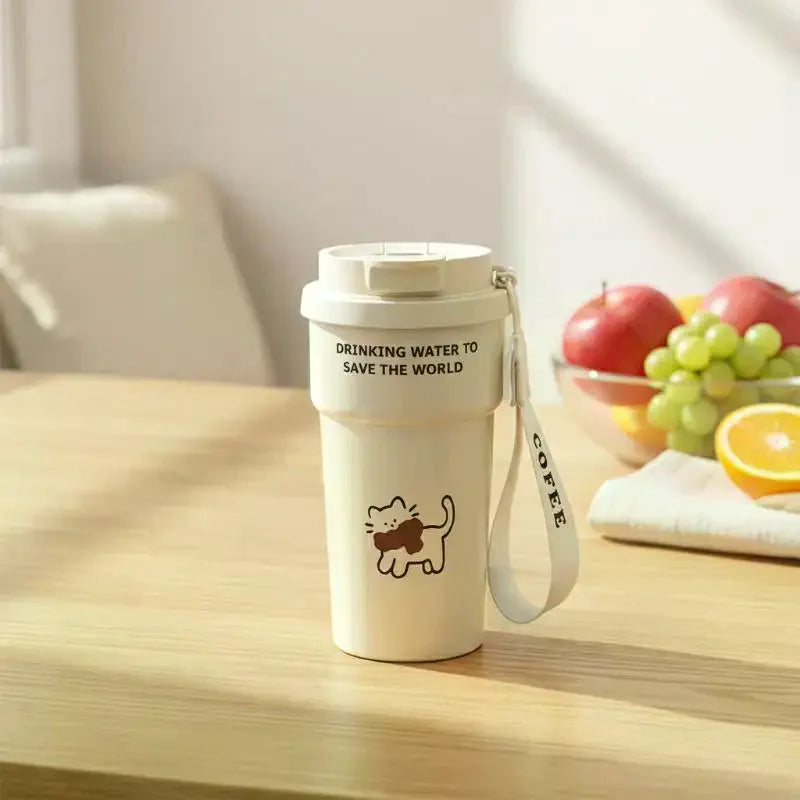 Cute Insulated Coffee Mug St Portable Dual Drink Mouth Women's High Aesthetic Value Water Cup Heat Preservation Cup Qme