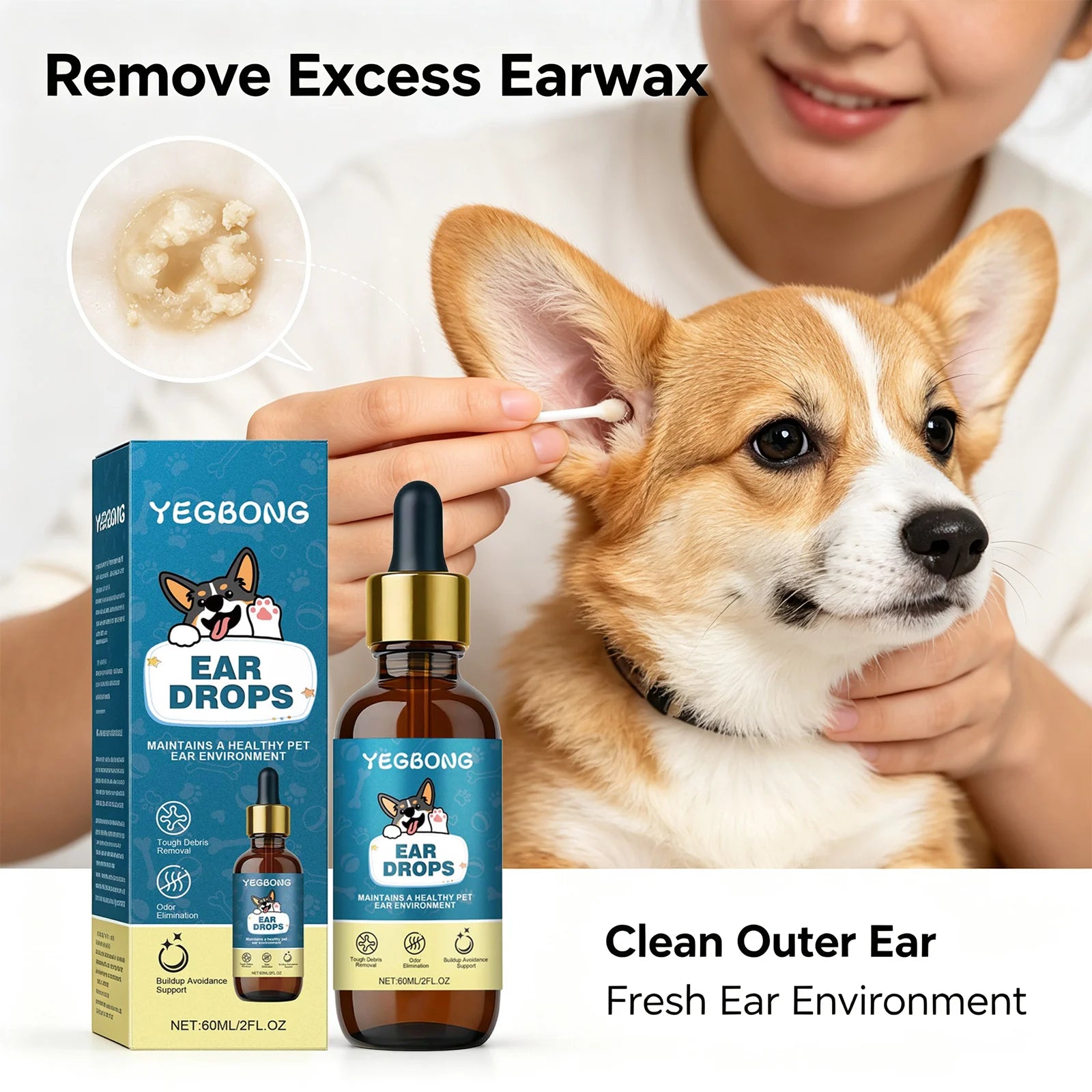 Dog Ear Care Drops Nourishing Removing Earwax Eliminate Odors Relieving Ear Discomfort & Itching Mild Pet Ear Cleansing Solution Qme