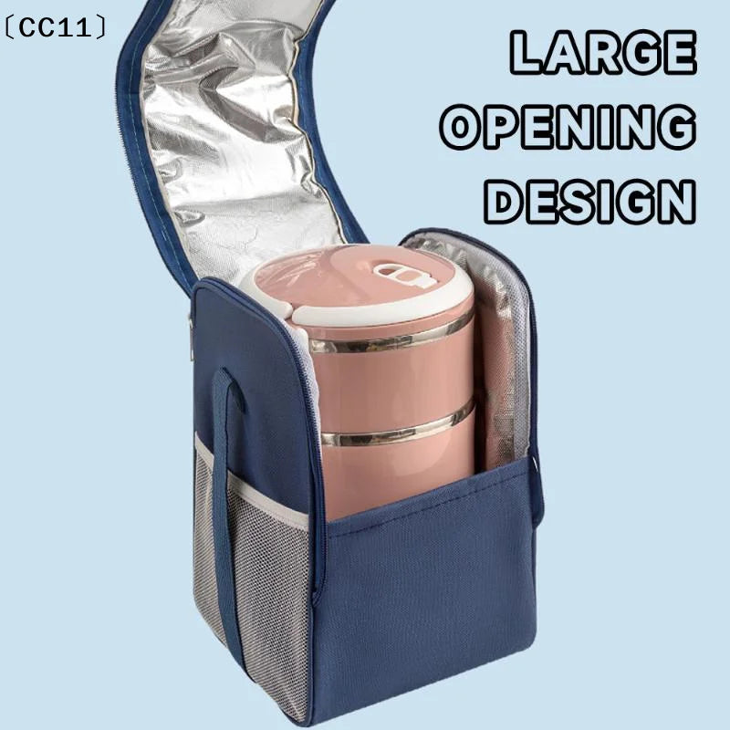 Double Pull Insulation Bag Large Capacity Lunch Ice Shoulder Strap Qme