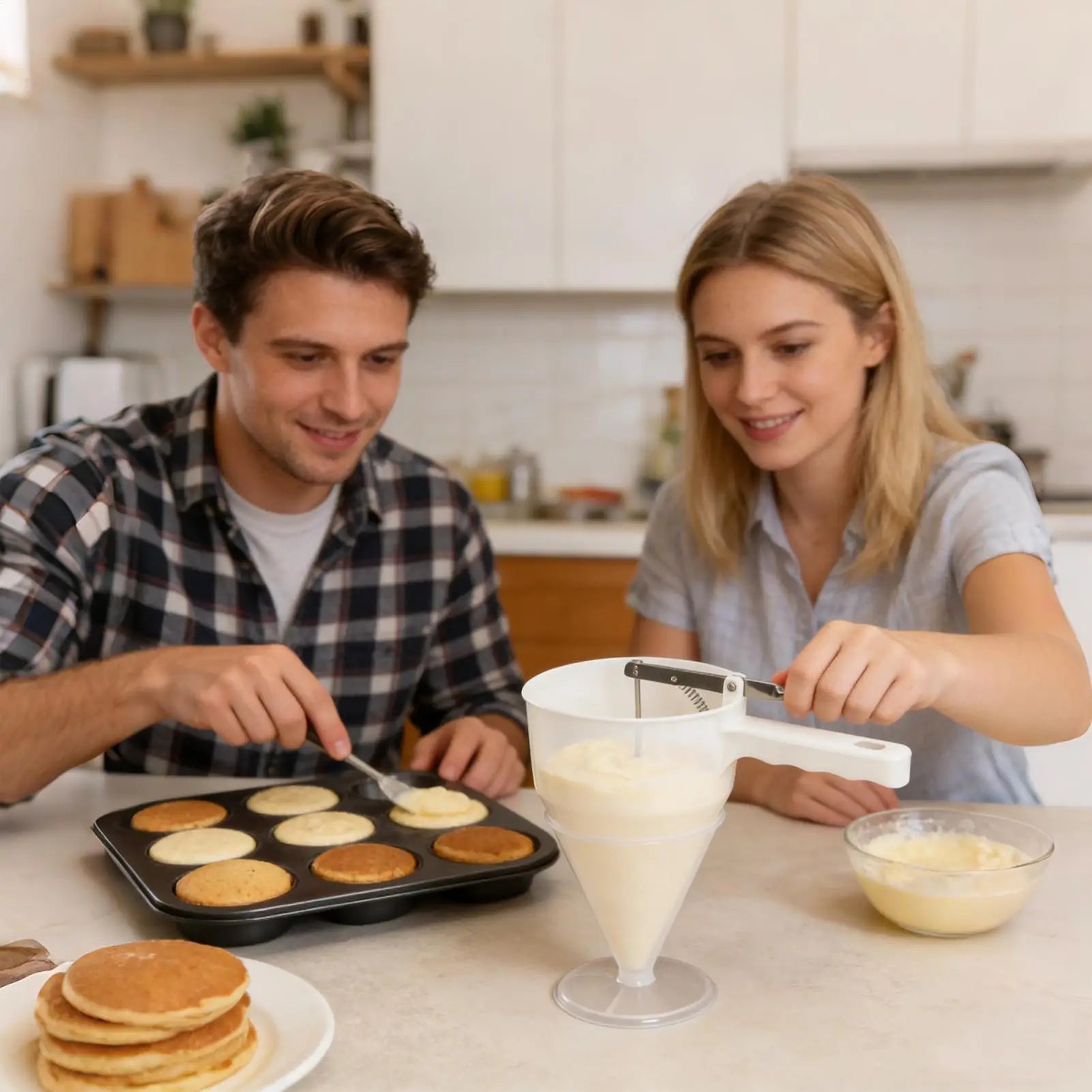 Waffle Batter Dispenser 1200ml Funnel Pourer Tool With Base Pancake Mix Dispenser For Home Kitchen Breakfast Dessert Cookie Qme