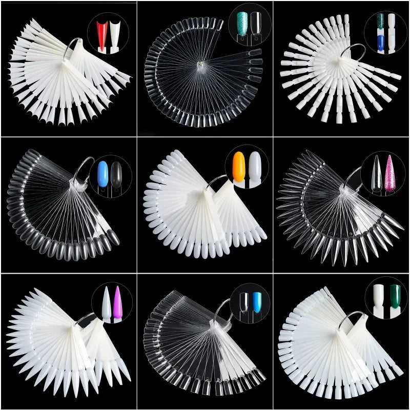 Nail Tips Display Clear Nature Color False Nail Tips For Gel Nail Polish Practice Board Tool Fan Shaped Palette Qme