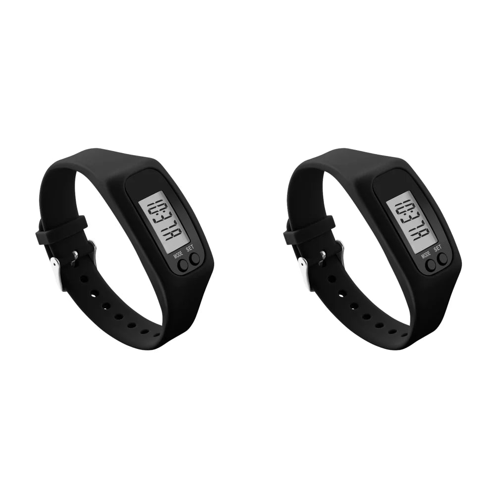 1/2PCS LED Pedometer Bracelet Step Counter Watch 12/24H Time Display Silicone Step Tracker Multi-Function Fitness Watch Qme Black 2PCS