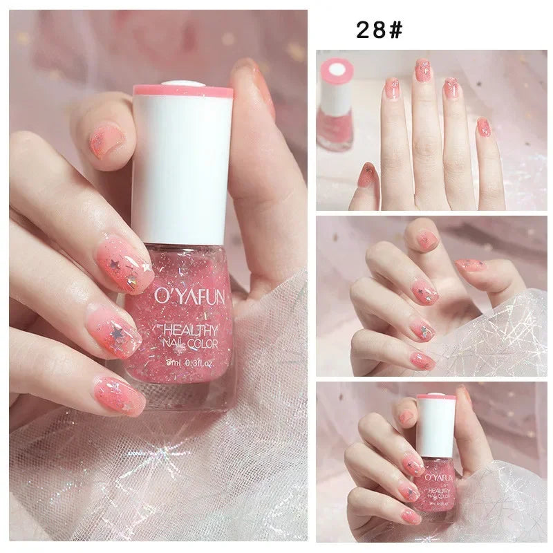 No-bake Nail Polish Nail Art Tearable Quick Dry Normal Without Lamp Nail Polish Glitter Sequins UV Varnish Nails Tools Qme 28
