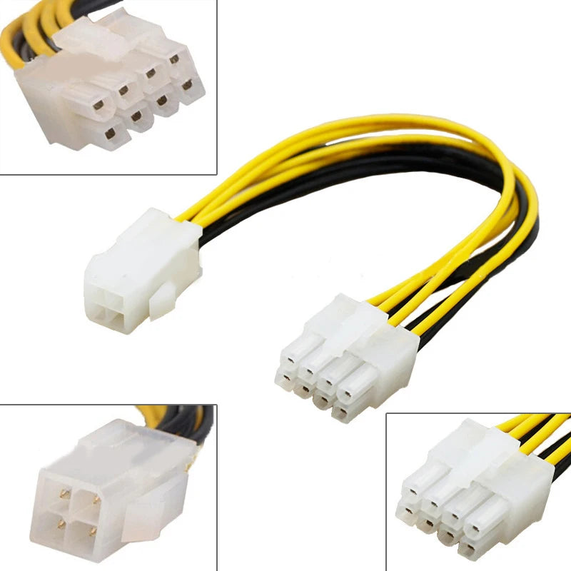 4-Pin 8-Pin ATX Motherboard CPU Power Supply Adapter Converter Cable Qme
