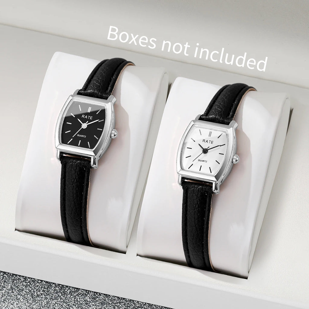 2PCS/Set Fashion Casual Women Watches Leather Strap Quartz Wristwatch Reloj Mujer Girls Clock Gift（Without Box） Qme 2PCS Set Without Box