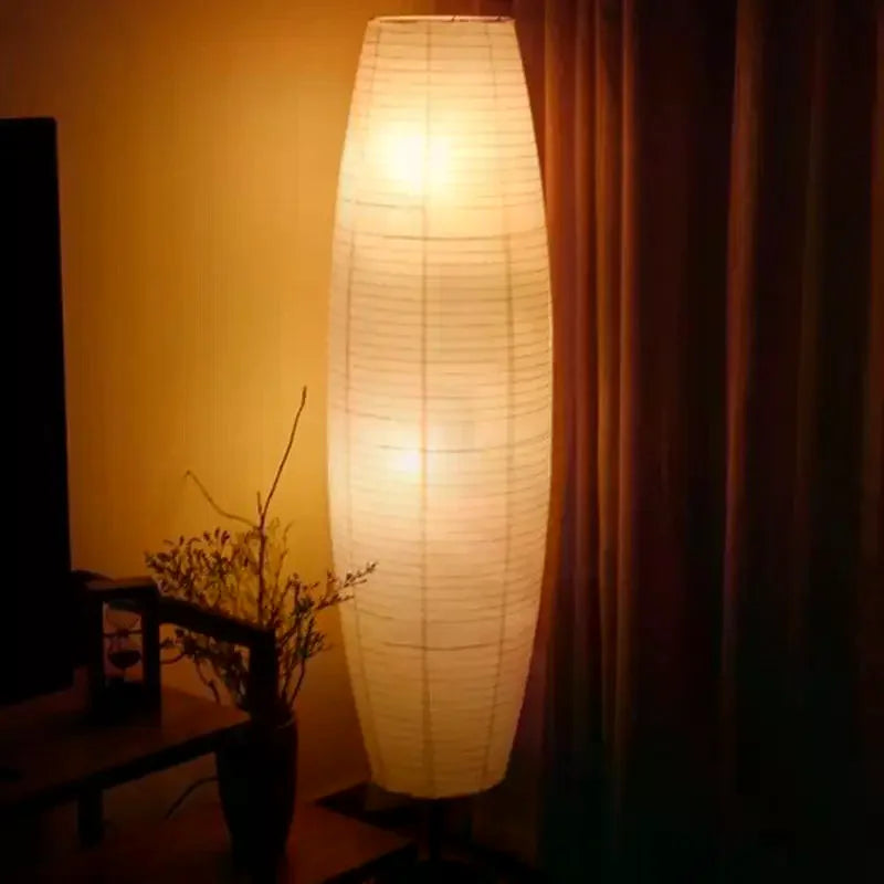 Modern Tall Rice Paper Floor Lamp Soft Warm Glow Minimalist Slim Design For Living Room Bedroom Home Decor Qme