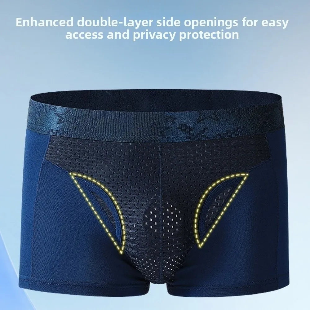 Quick-drying Men's Mesh Boxer Briefs Split Design Four-way Stretch Qme