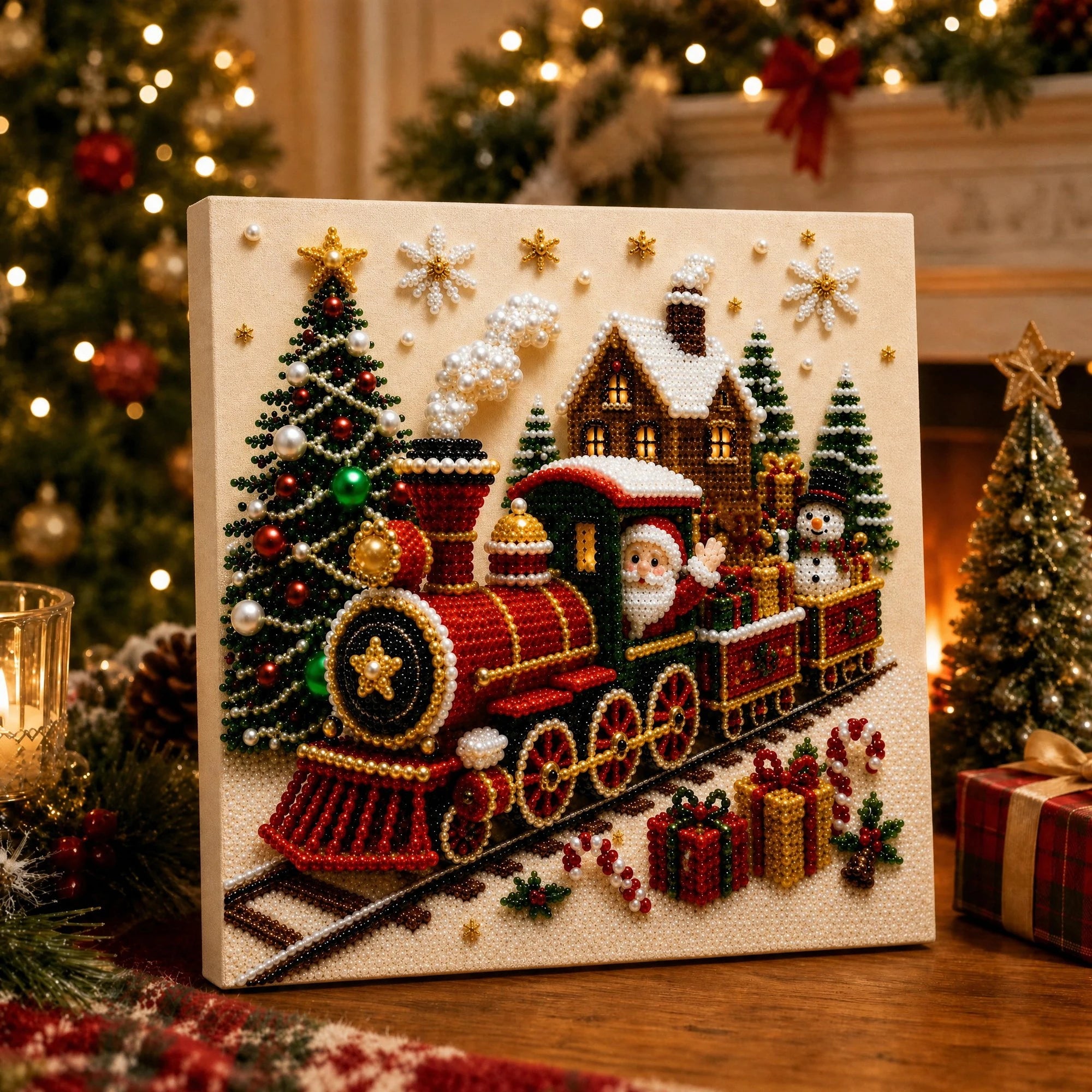Vintage Christmas Scene Bead Painting Supplies with Step-by-Step Instructions DIY Pearl Christmas Home Wall Decor Sperical Gift Qme B One Size
