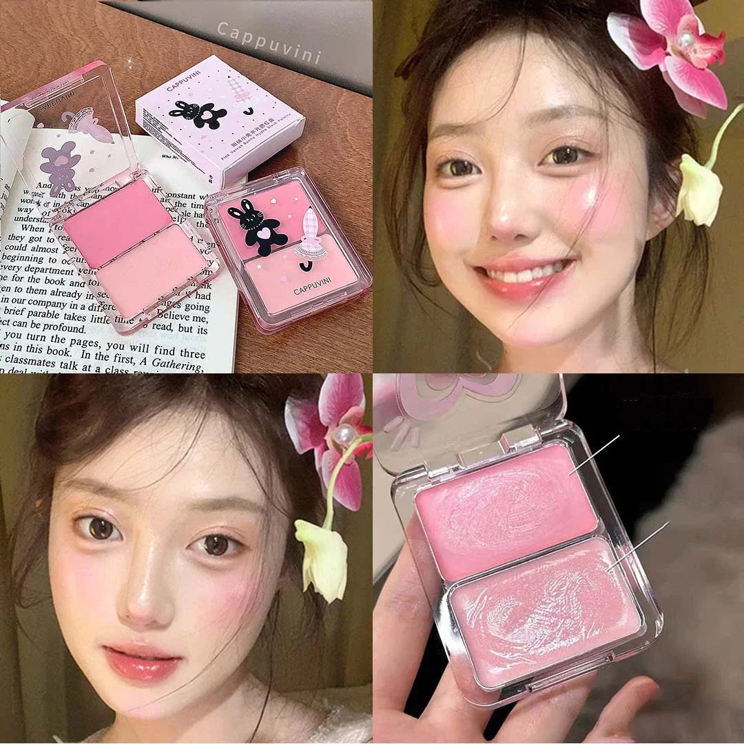 Moisturizing Duo Cheek Blush Palette Brighten Contouring Natural Water Light Clear Shimmer Highlighter Blush Cream Multi-Purpose Qme 01
