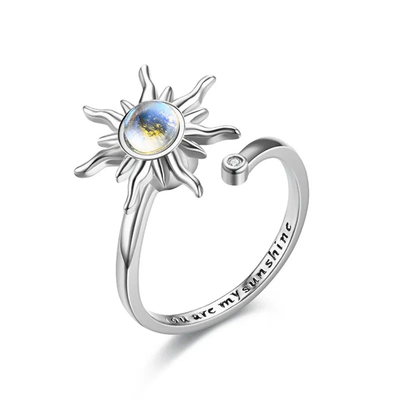 Anxiety Rings for Women Y2k Jewelry Rings Sun Flower Charm Daisy Bead Anti Stress Fidget Spinner Rings Teens 2025 Aesthetic Qme Sun resizable