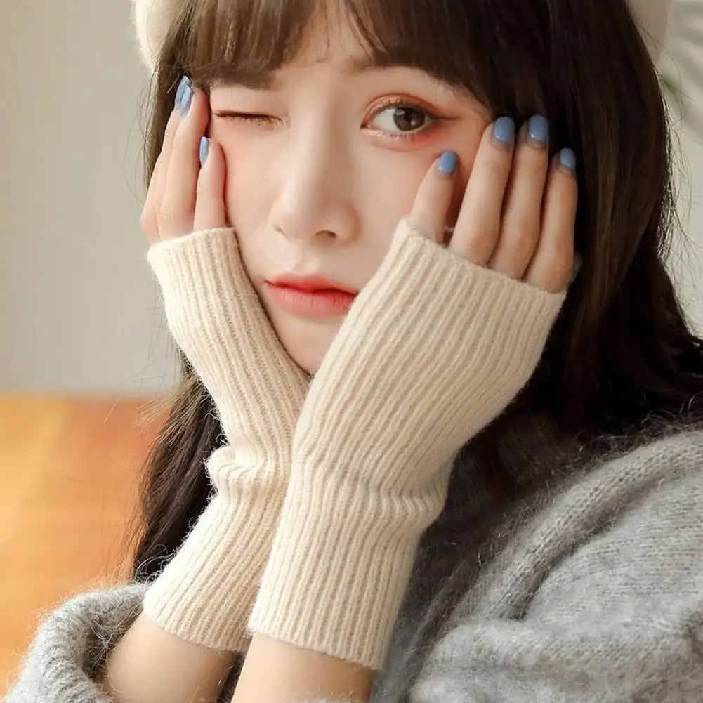 Short Fingerless Gloves Women's Mitten Winter Warmer Knitted Arm Sleeve Fine Casual Soft Girl's Goth Clothes Punk Gothic Gloves Qme