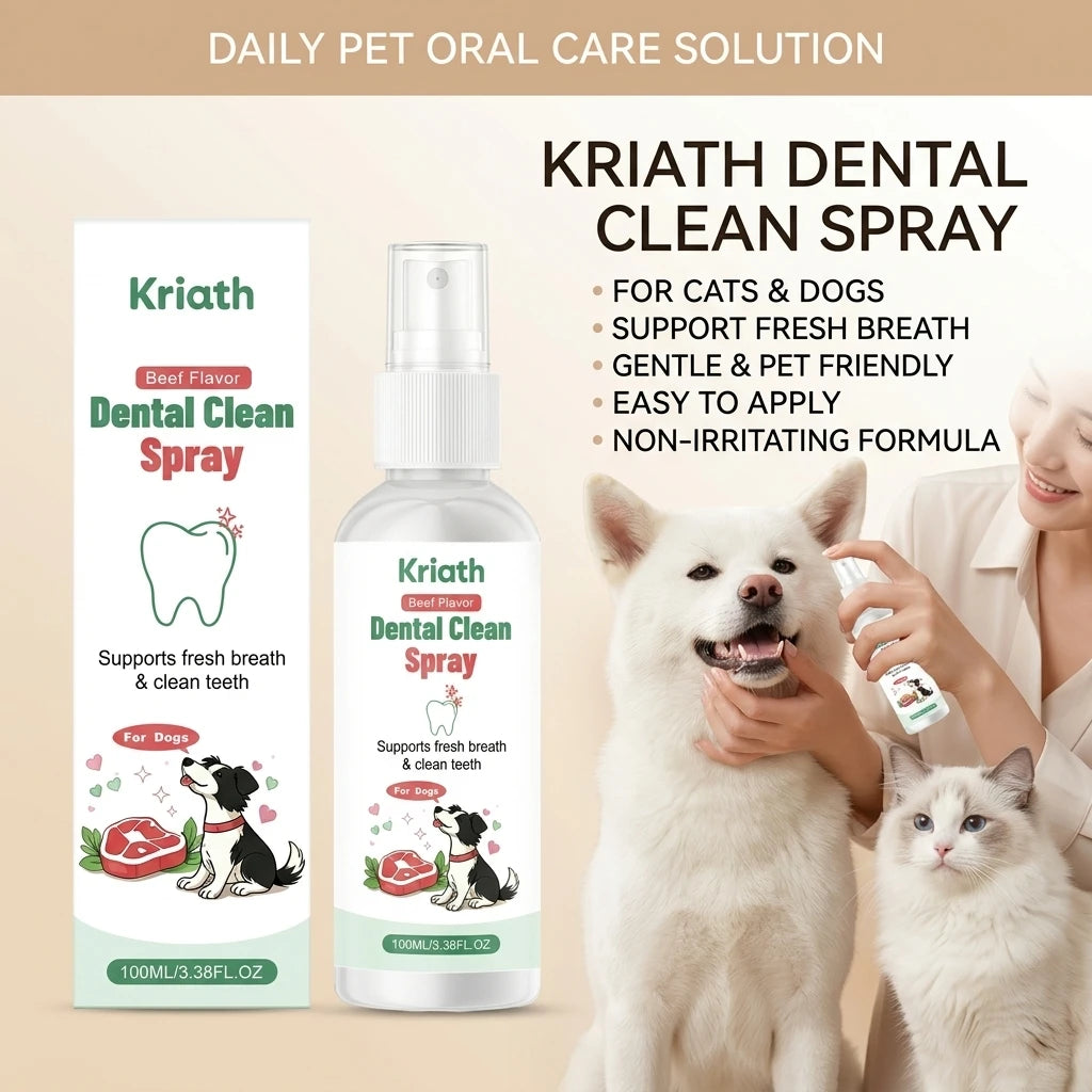 Pets Dental Cleaning Spray Remove Tartar Plaque Soothe Gums Eliminate Bad Breath Reduce Bacteria No-Brush Dog Oral Care Solution Qme
