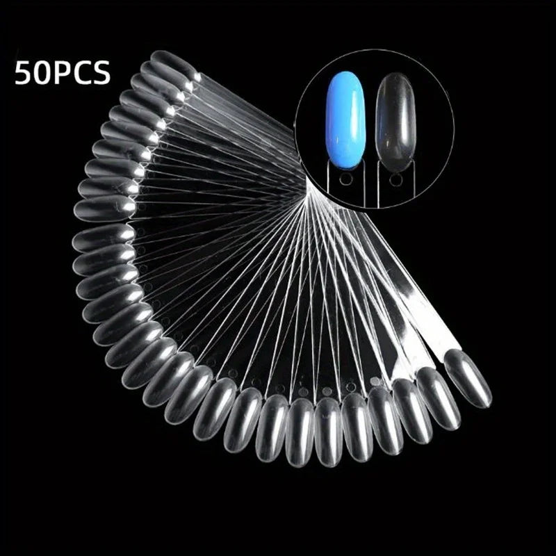 50 Pcs Clear Nail Swatches Sticks Nail Art Supplies For Nail Art Polish Display, Transparent Nail Practice Tips Sample Sticks Qme Pointed Natural