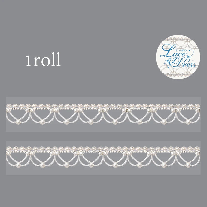 3 Rolls Imitation French Palace Lace Border Washi Tape, Elegant White Lace Stickers for Junk Journal Decoration Qme F