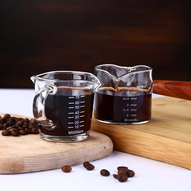 70/75ml Espresso Shot Glass Double Spout Glass Measuring Cup Heat-Resistant Handle Clear Scale Wine Milk Coffee Measure Jug Qme