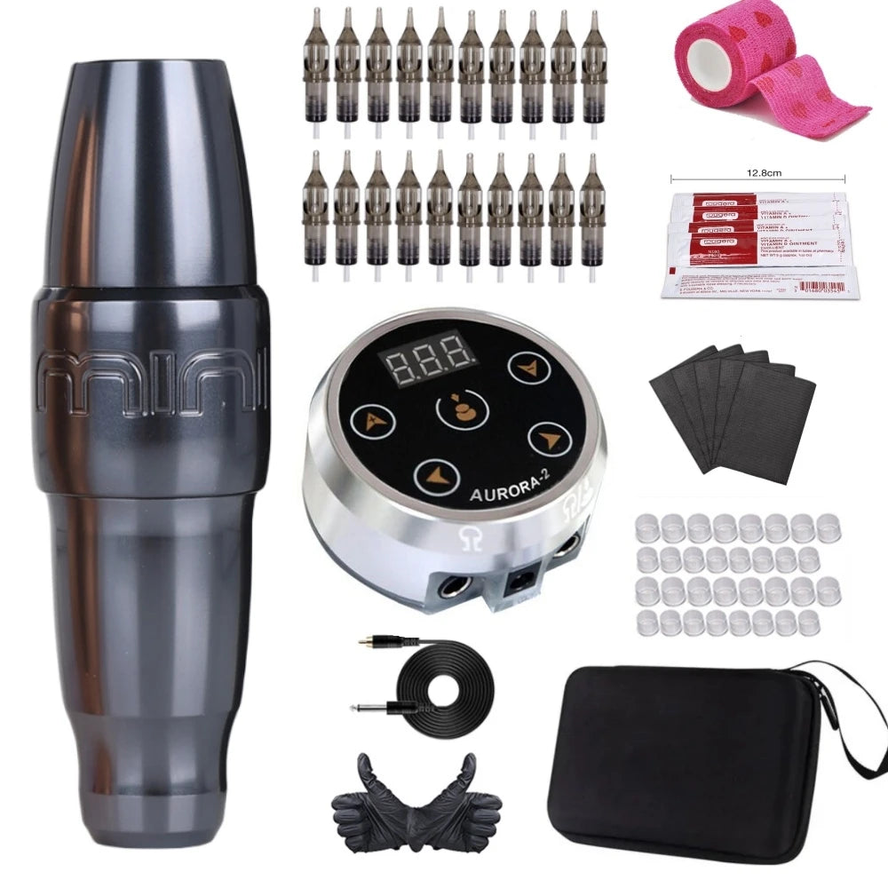 Brand New MINI PMU Permanent Makeup Tattoo Pen Machine Gun Kit Set Rotary Swiss Motor For Eyebrow Lip With Carry Case Box Supply Qme Grey Kit SR