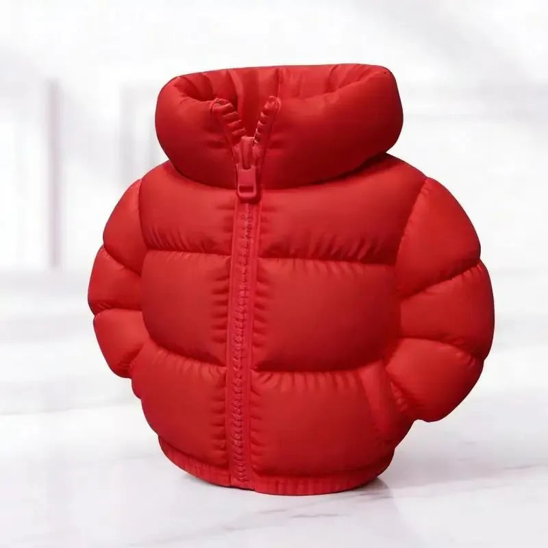 Down Jacket-Shaped Pen Holder Desktop Organizer for Stationery Makeup Brushes Home Office Shelf Decor, for Shool Gift Qme Red 7.5x8CM