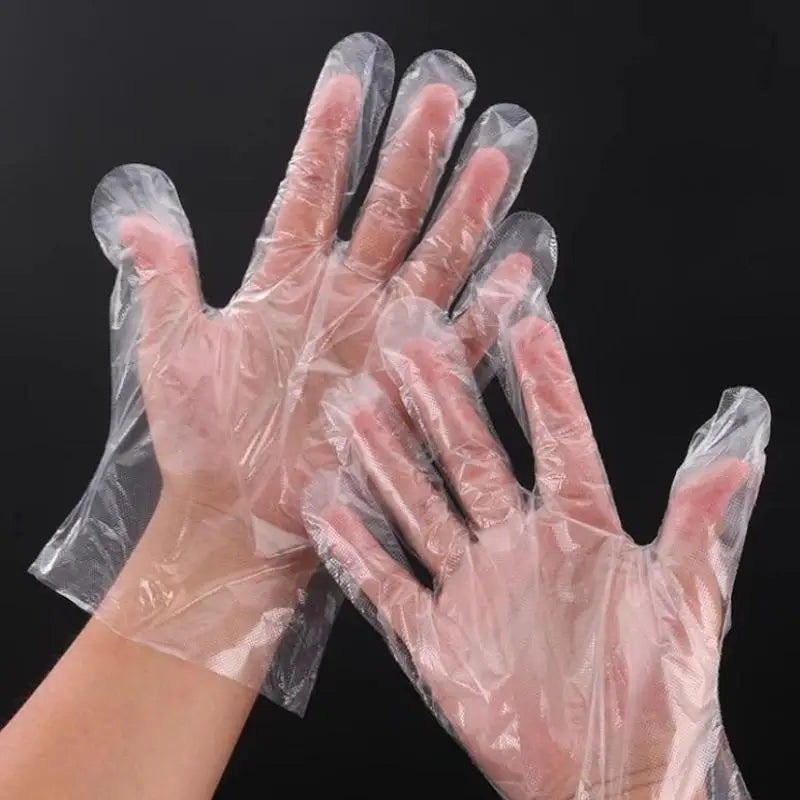 Clear Disposable Gloves Transparent Plastic Latex Food Prep Safe Qme