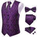 Classic Purple Printed V-Neck Waistcoat 5 In 1 Men Formal Dress Matching Accessories Qme HT-MJTZ0133 S