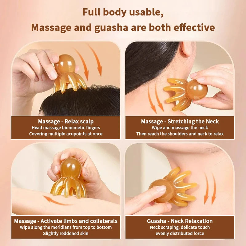 Resin Octopus Shaped Head Meridian Acupoint Massage Comb Wide Tooth Qme