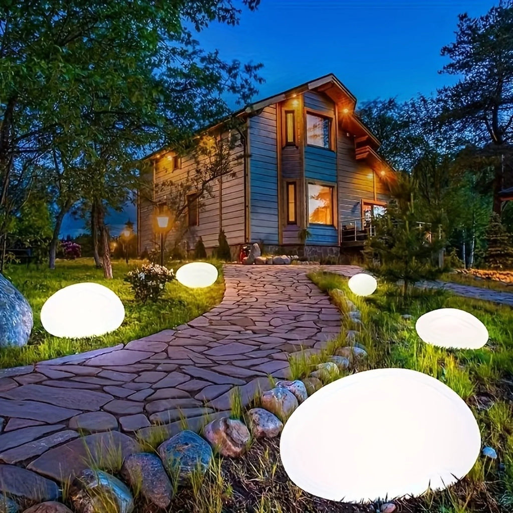 Solar Simulated Pebble Faux Stone Lawn Light LED Outdoor Garden Lamp Glowing Stone for Pathways Yard Garden Decoration Qme