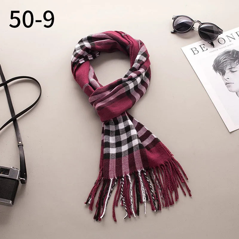 Imitation Cashmere Warm Scarf Women Winter Men Shawl Plaid Female Qme rt7 One Size >8Y