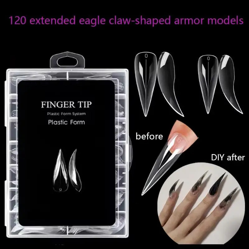 Box Short Curved Stiletto Nail Dual Form Extension 3D Cat's Claw Qme