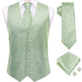 Men's Paisley Vest Tie Hanky Cufflinks Formal Mint Green Beige Qme MJ-3527 S