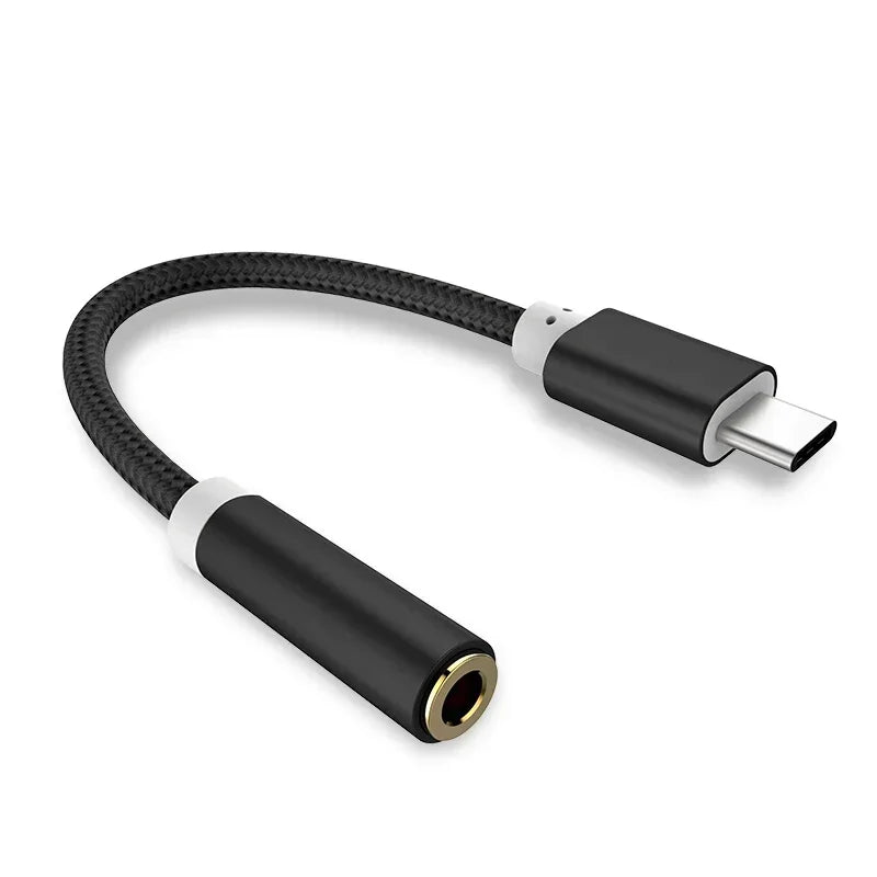 10pcs USB Type C To 3.5mm Audio Jack Adapter for Wired Headphones Connecting Cellphones Type C To Earphones Cable Converter Qme black