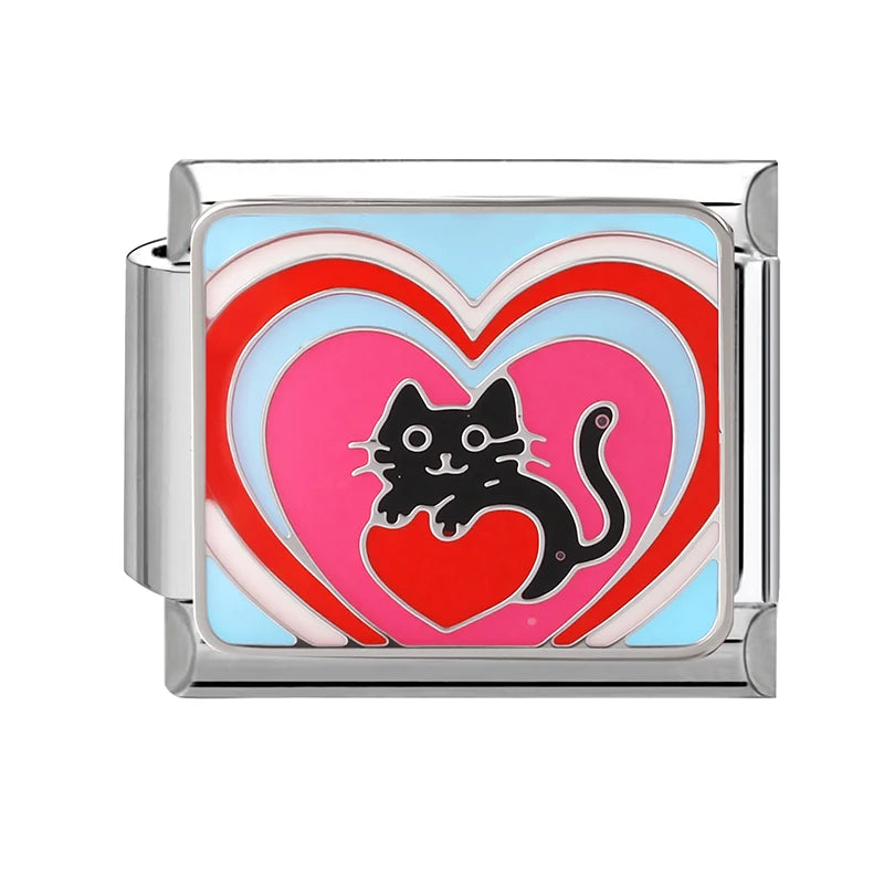 New Cute Colored Love Heart Cat Italian Charm Fit 9mm Stainless Steel Women DIY Bracelet Drop Shipping Fashion Jewelry Wholesale Qme Style 19